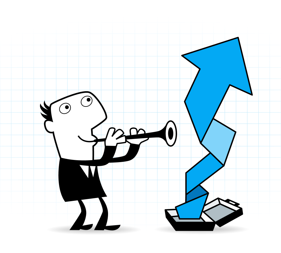 Trader playing trumpet