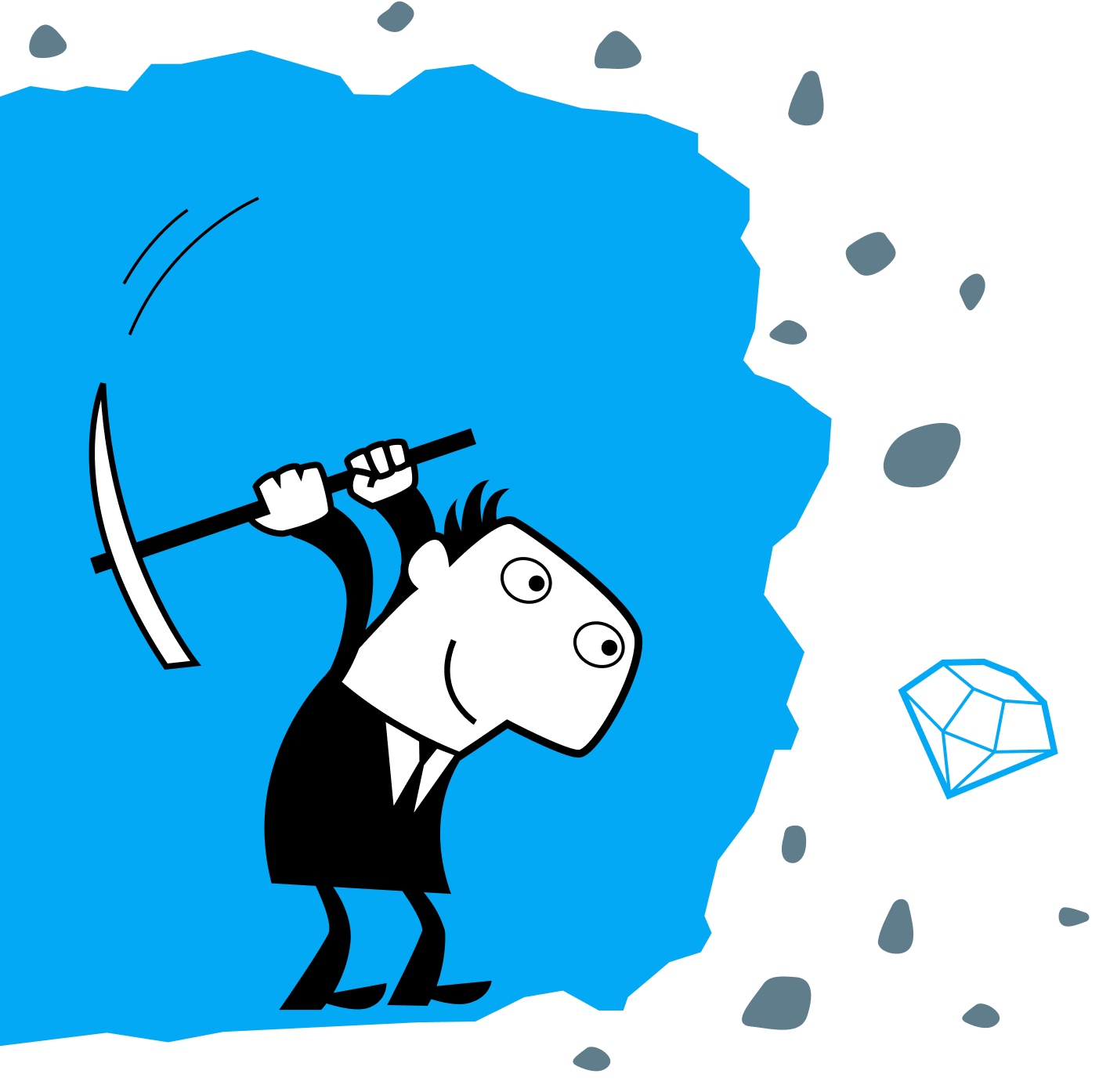 Miner in cave with diamond